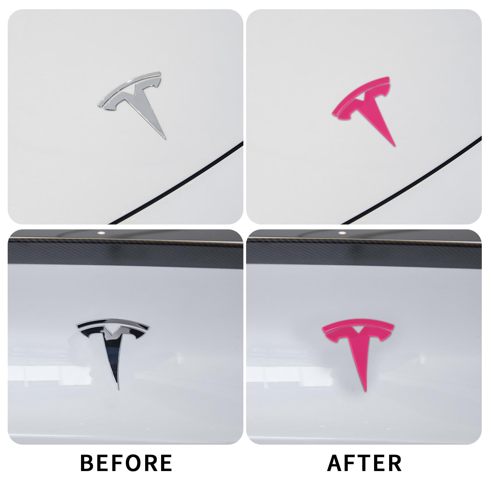 Lot De 3 Autocollants Emblème Pour Tesla Model Y - Rouge, Logo Avant/arrière/volant - Accessoire Personnalisation ABS