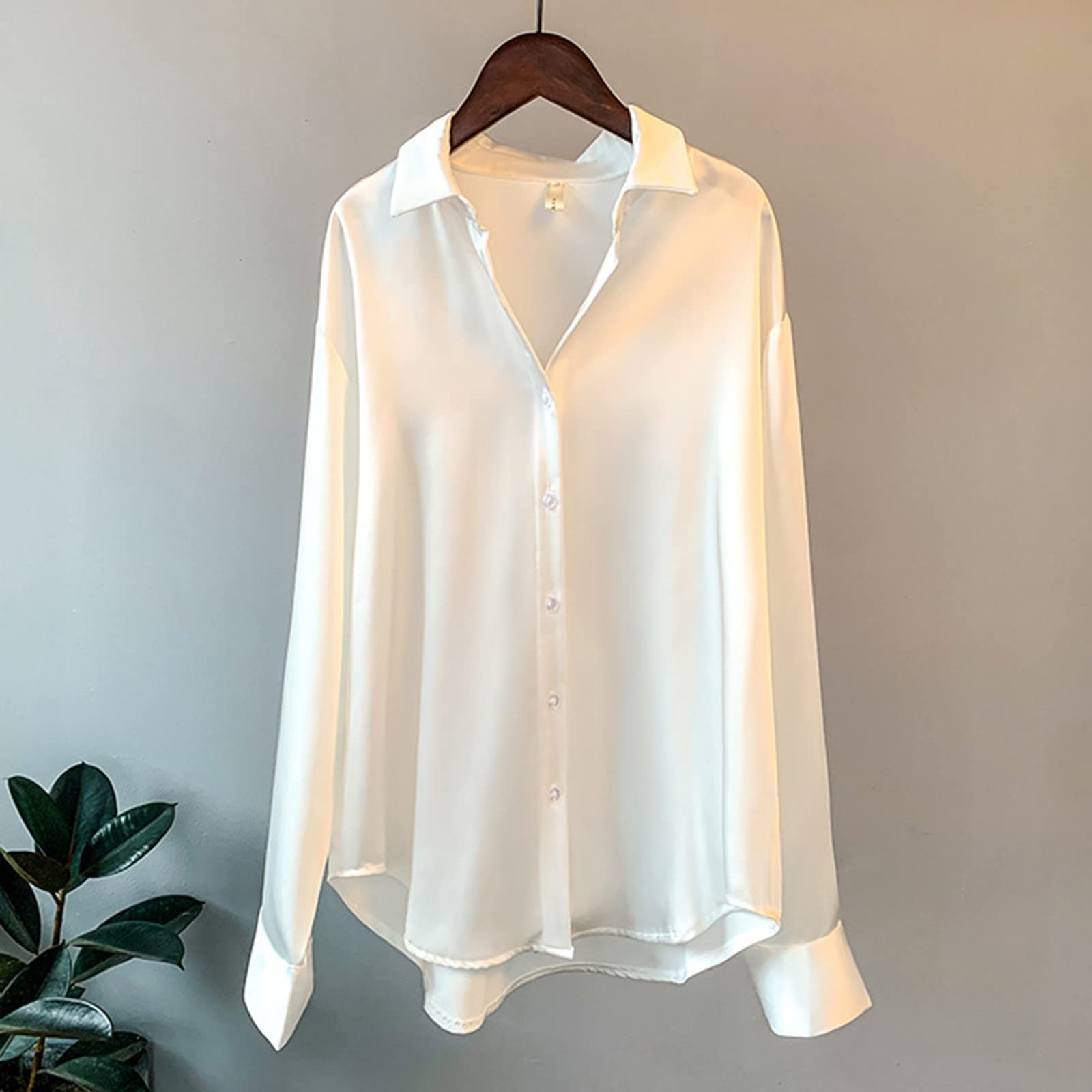 Haut Femme Chic Et Elegant Satin - Femme Chemise De Nuit T-Shirt Couleur Pure Chemise avec Bouton Hauts Manche Longue Tops Super Doux Blouse Loose Robe Extérieur Hauts Chaude Shirt Beau Bluose