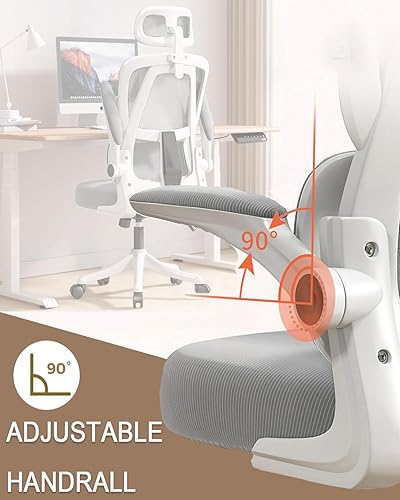 Miniatura 4 de Silla de oficina de malla, ergonómicas de respaldo alto con ruedas y reposacabezas ajustables, cómodos brazos abatibles para el hogar, dormitorio,
