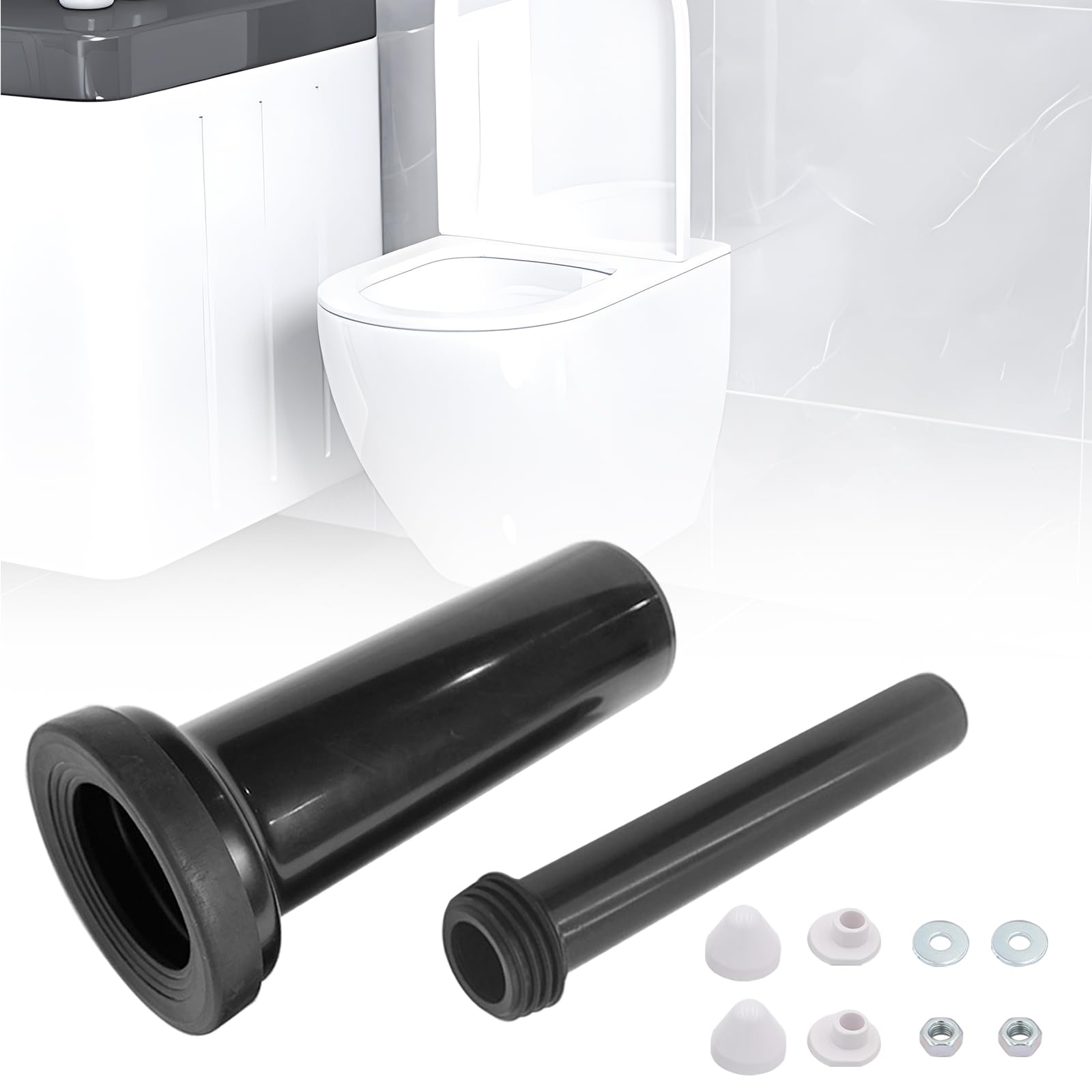 Set de raccordement pour WC mural avec tuyau d'évacuation et joint, 300 mm, bouchons