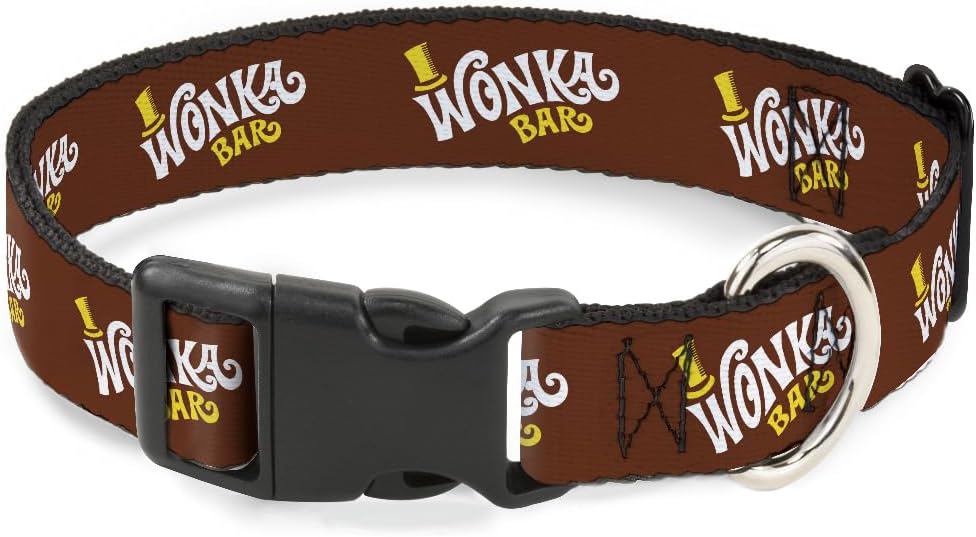 Warner Bros. Dog Collar with Plastic Clip, Quick Release, Easy Adjustable, Wonka Bar, 20 to 31 Inches 1.5 Inch Wide