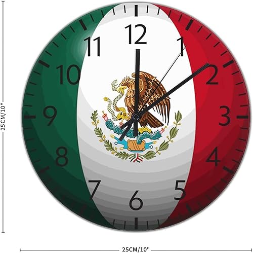 Miniatura 2 de ArogGeld Reloj de pared de PVC con bandera de México, 10 pulgadas, silencioso, sin tictac, funciona con pilas, relojes numéricos para decoración del