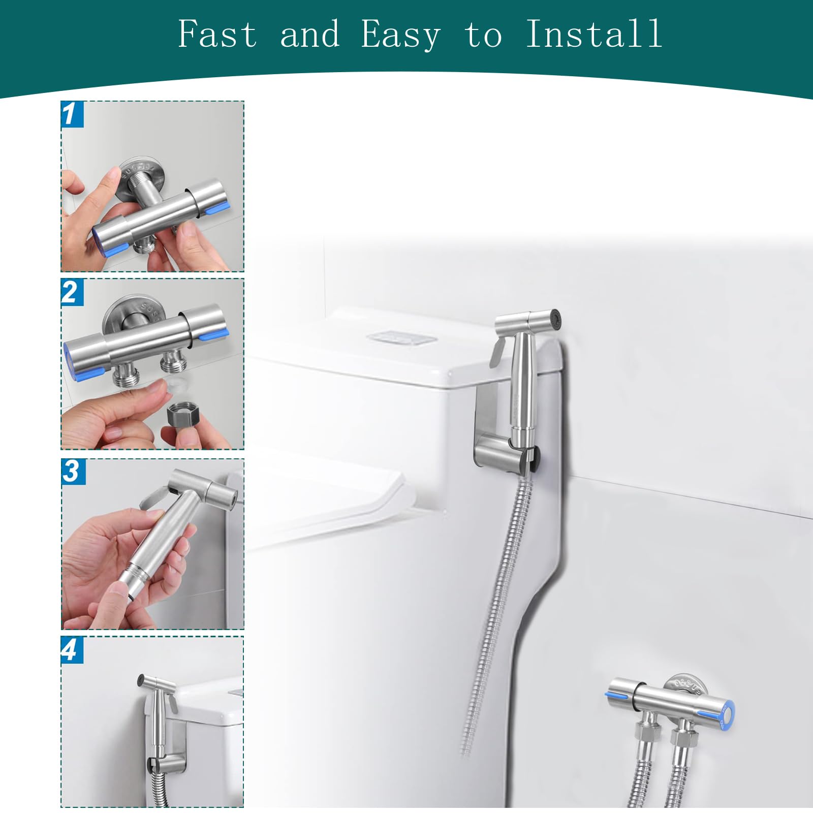 Kit de Pulverizador de Bidé de Mano de Acero Inoxidable, Grifo Bidet para WC, Ducha Higiénica para WC, con Manguera y Válvula de G1/2 Soporte