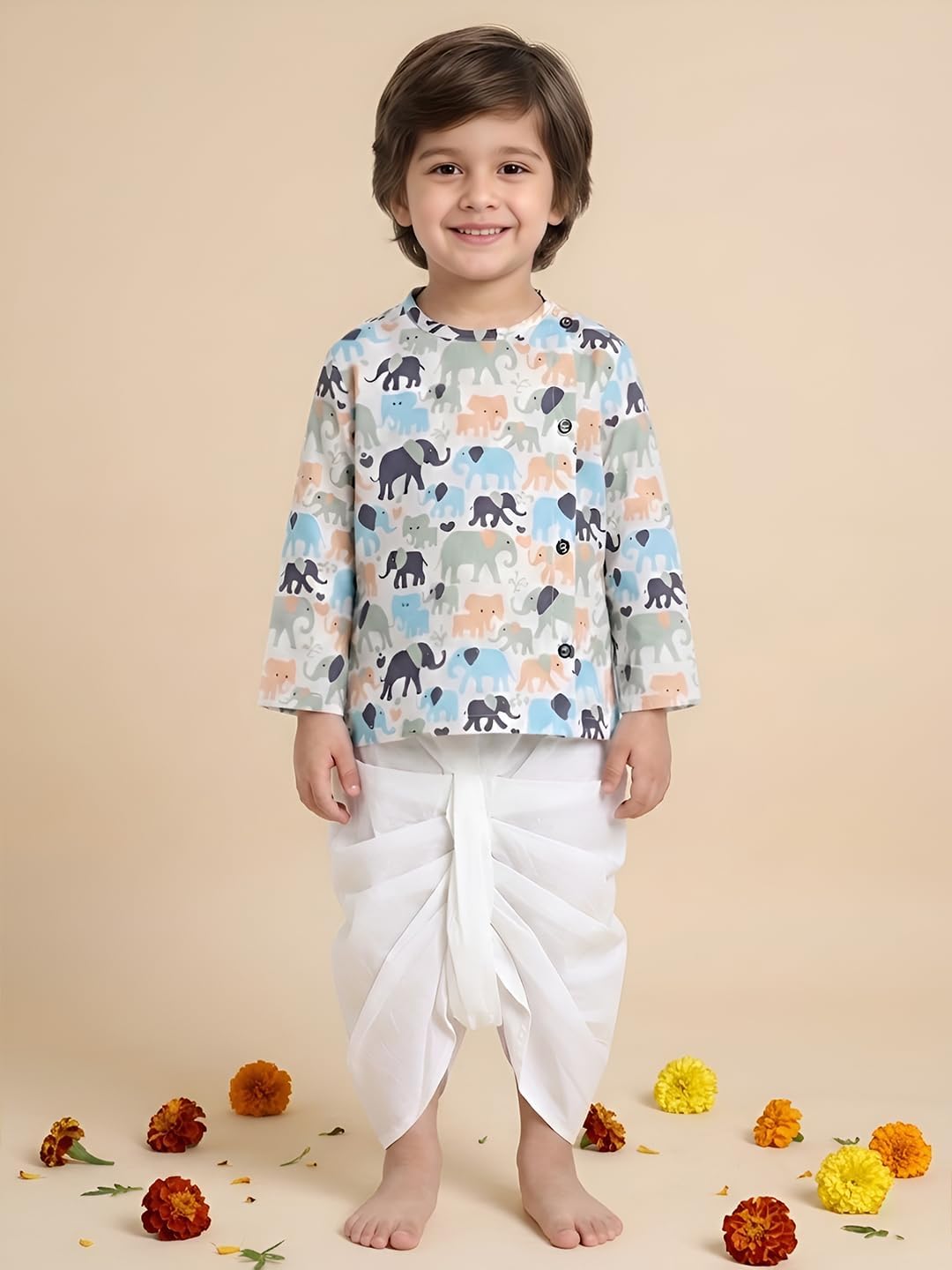 POLKA TOTS Boys Cotton Dhoti Kurta Set | Indian Traditional Wear Kids Ethnic Clothes for Toddlers | Angrakha Baby Boy Outfits