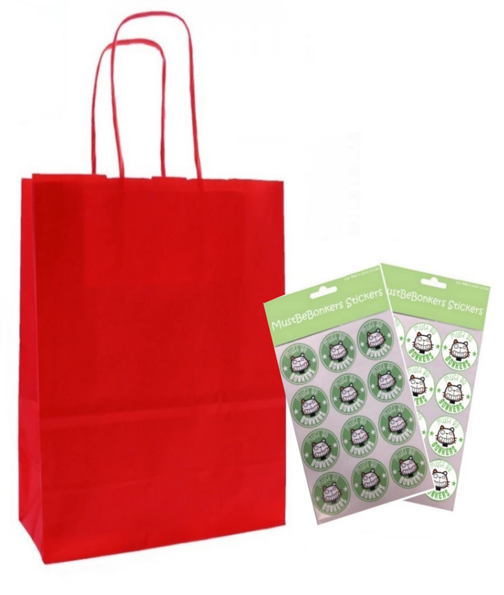 30 x Red Gift Bags With Seal Stickers Paper Carrier Bag with Handles Size 22x31x10cms