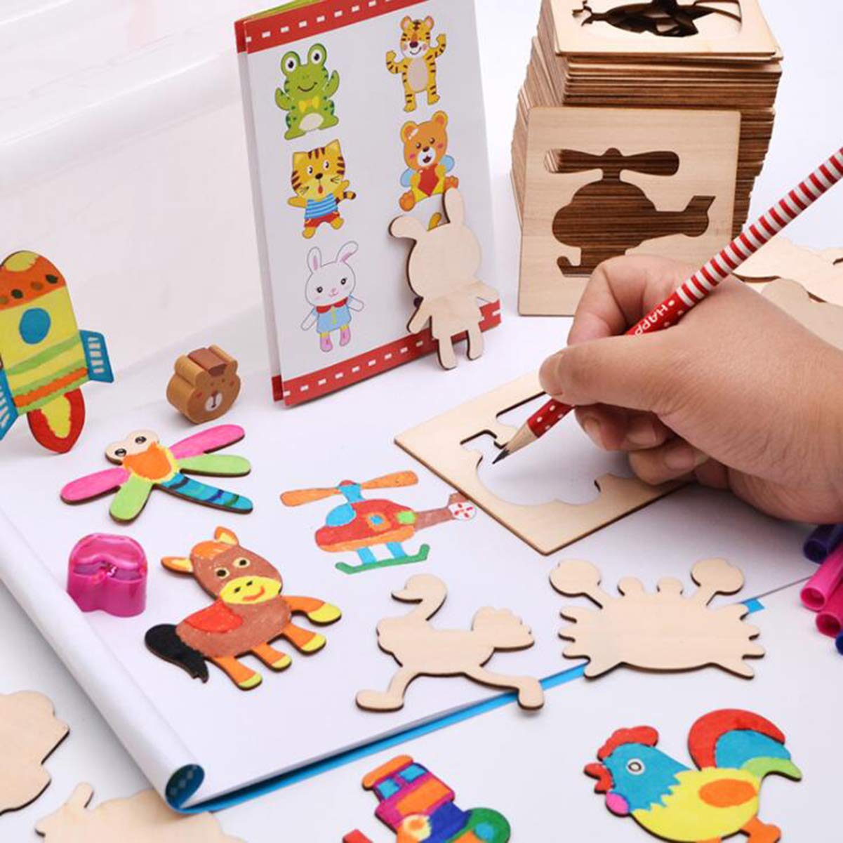 Lot De 20 Pochoirs Pour Journal Créatif - 21x15cm - Matériau PET Safe - Pour Scrapbooking, Cartes, DIY Enfants
