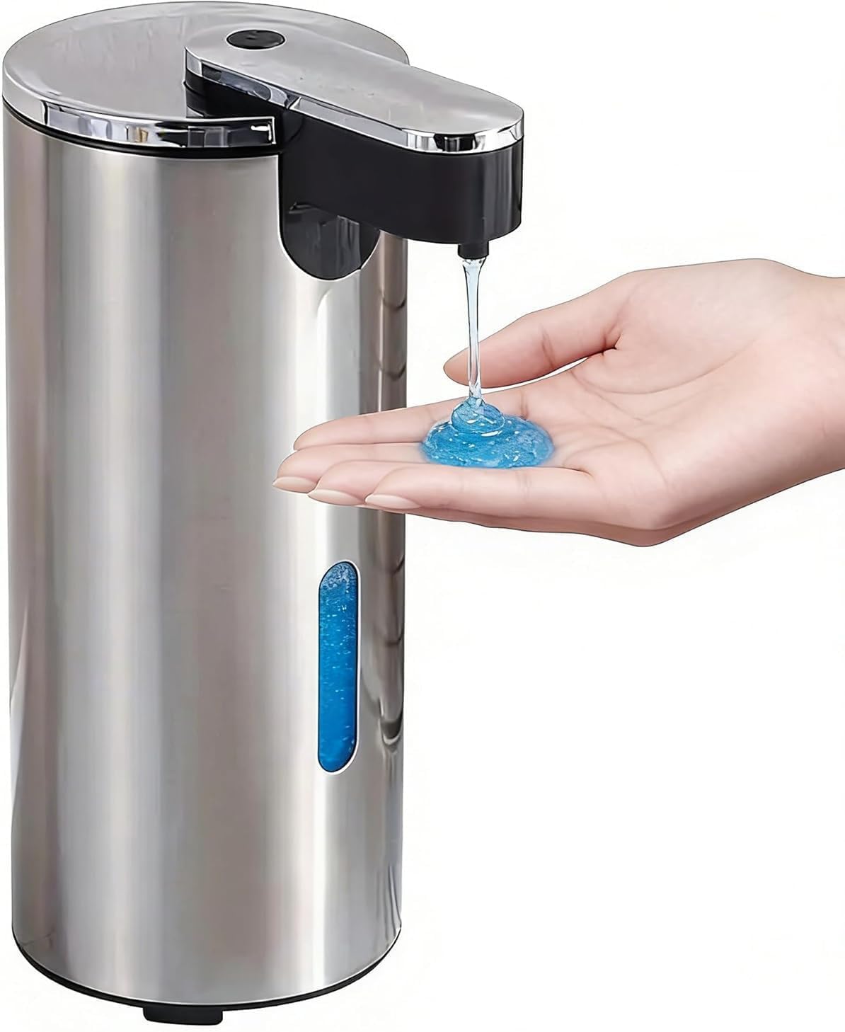 Touchless Stainless Steel Soap Dispenser, 11.5oz Automatic Hand Soap Dispenser with 3 Level Adjustable Sensor, Battery Operated Soap Pump for Kitchen Bathroom Sink