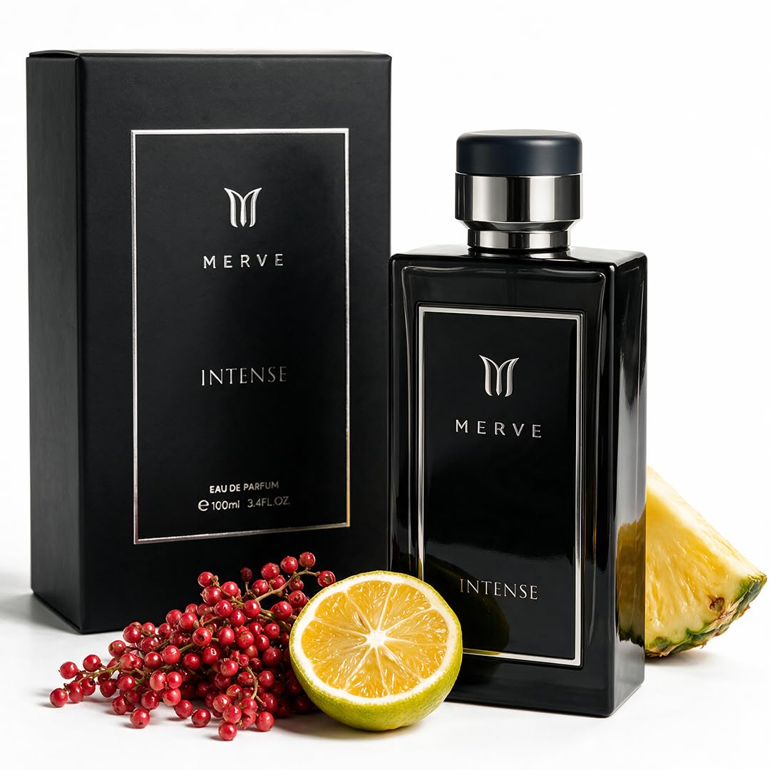 Merve Intense Perfume for Men 3.4 Oz Long Lasting EDP Bergamot Lemon Musk