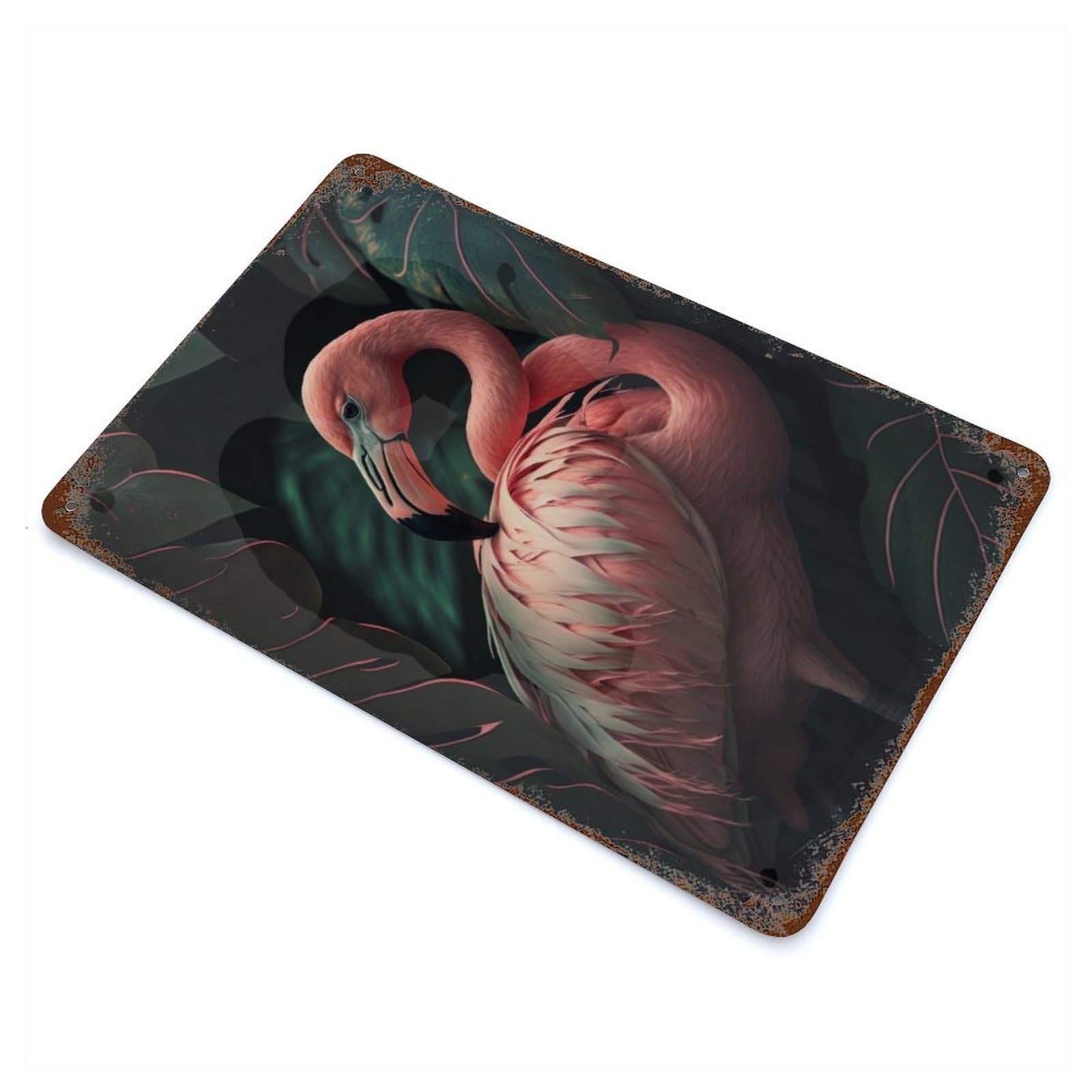 Vintage Rust Metal Sign with Flamingo Design 11.8"x7.9", for Shed, Workshop And Garage Wall Decor, Classic Wall Plaque