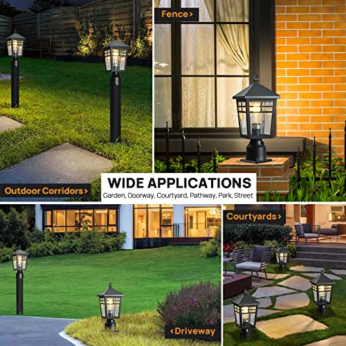 Outdoor Dusk To Dawn Post Lights, 2 Pack Exterior Lamp Post Light Fixtures With Seeded Glass, Exterior Pier Light Post Mount Light Head For Garden Park Driveway #TOP5