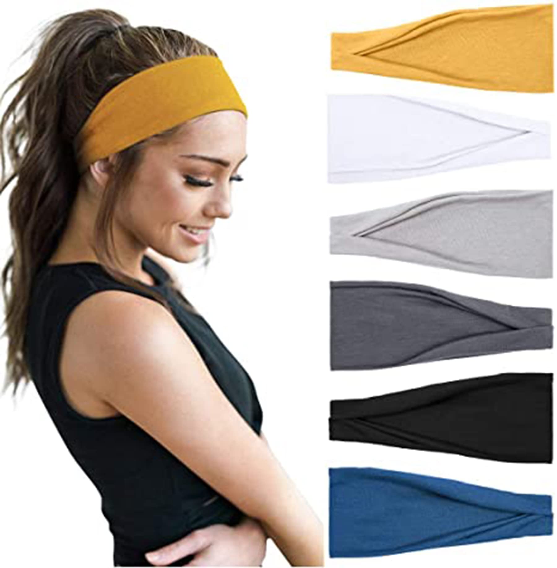 ELECDONHeadbands for Sports, Headband for Gym, Running, Cycling, A Cross-Training Workout Headbands, Yoga Headbands, Stretchy Moisture Wicking Sweat Headband For Men Women, Hair Accessories (6 Pack)
