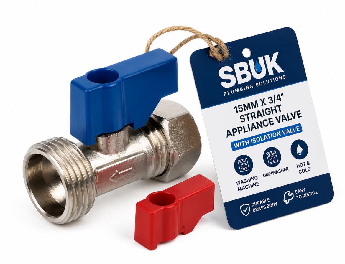 Silver Washing Machine & Dishwasher Straight Tap Connector Valve 15Mm X 3/4” Bsp | Hot & Cold Water Inlet Isolation Valve | Chrome Finish