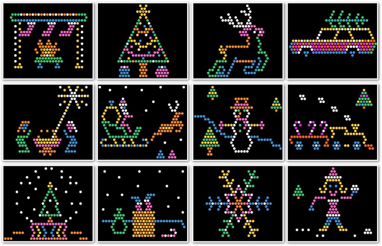 Christmas Theme - Pattern Refill Template Sheets for Lite Brite Ultimate Classic (12 Pack - 7"x8")