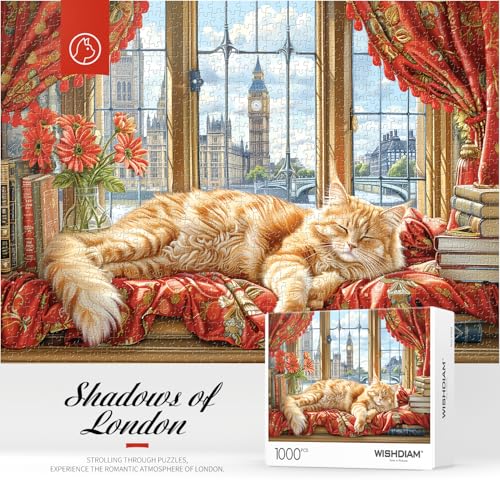 Jigsaw Puzzles 1000 Pieces - WISHDIAM Puzzles for Adults - Cats Kitten Pets Animal Lovers Impossible Hard Difficult Challenging Puzzles for Home Decor Birthday Party Gifts Toy(Shadow of London) - Thumbnail 2