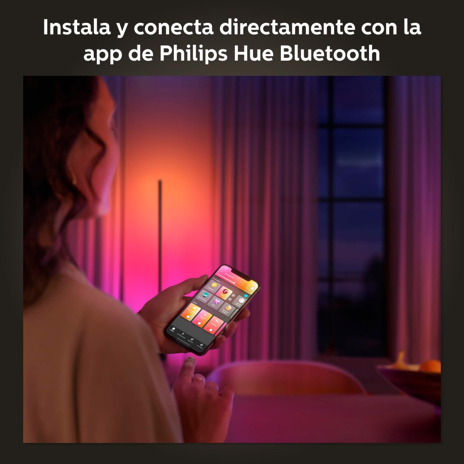 Philips Hue – Lámpara inteligente, Hue Signe, Lámpara de Pie LED Inteligente Gradient, Luz Blanca y Luces de Colores, Sistema de Iluminación con Tira Led Compatible con Alexa y Google Home,Color Negro