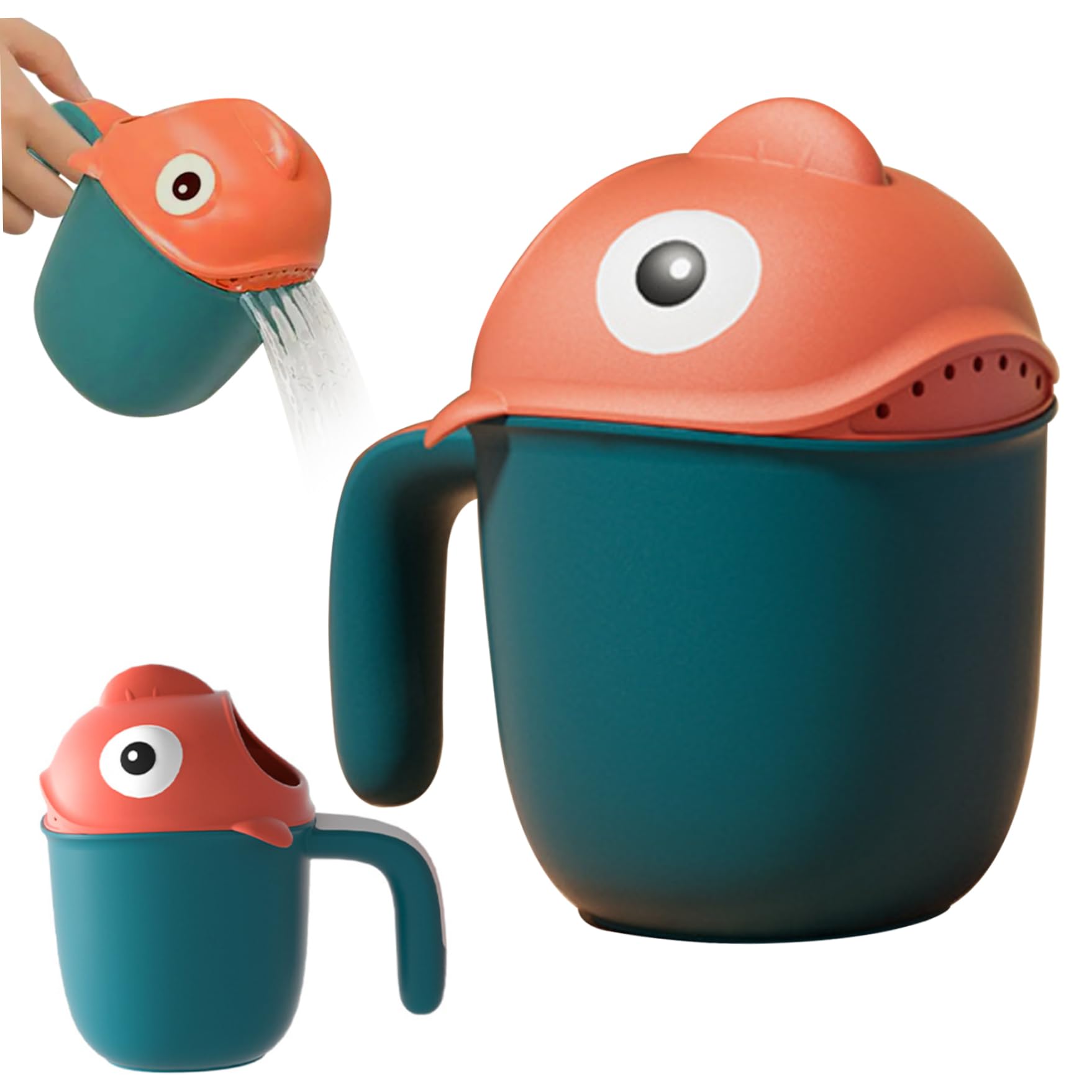 Bath Bath Bath enjuague, taza Lindo enjuiciador de baño de diseño de pescado 650 ml PP Caza de enjuague para bebé 7 Outlet recarga fácil Copa de aljado de baño multipropósito para bebés