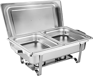Speisewärmer Chafing-Dish 2X 1/2 GN 65 mm aus Edelstahl Warmhaltebehälter Essen Wärmebehälter für Speisen Buffetwärmer Event Catering-Zubehör Buffet