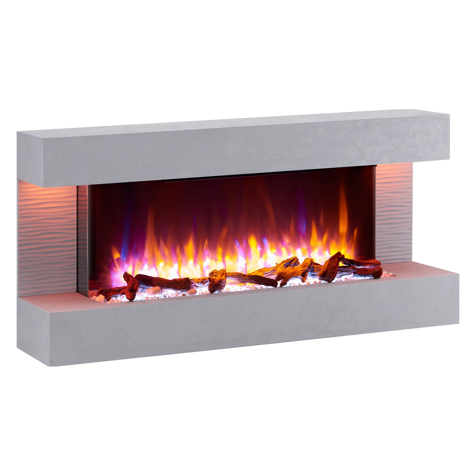 FLAMME 50 inch Wall Mounted Electric Fireplace and Surround, Kingston Grey | Large Insert, 2kW Heater (1000W/2000W), 3 Flame Colours, 13 Fuel Bed & Mood Light Colours, 7-Day Timer, Remote Control