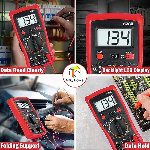 Image of Pocket Multimeter Voltmeter, Electric Tester With Backlight LCD Data Hold, Voltage Power Continuity With AC /DC Ohm Volt Amp Diode Digital Measurement