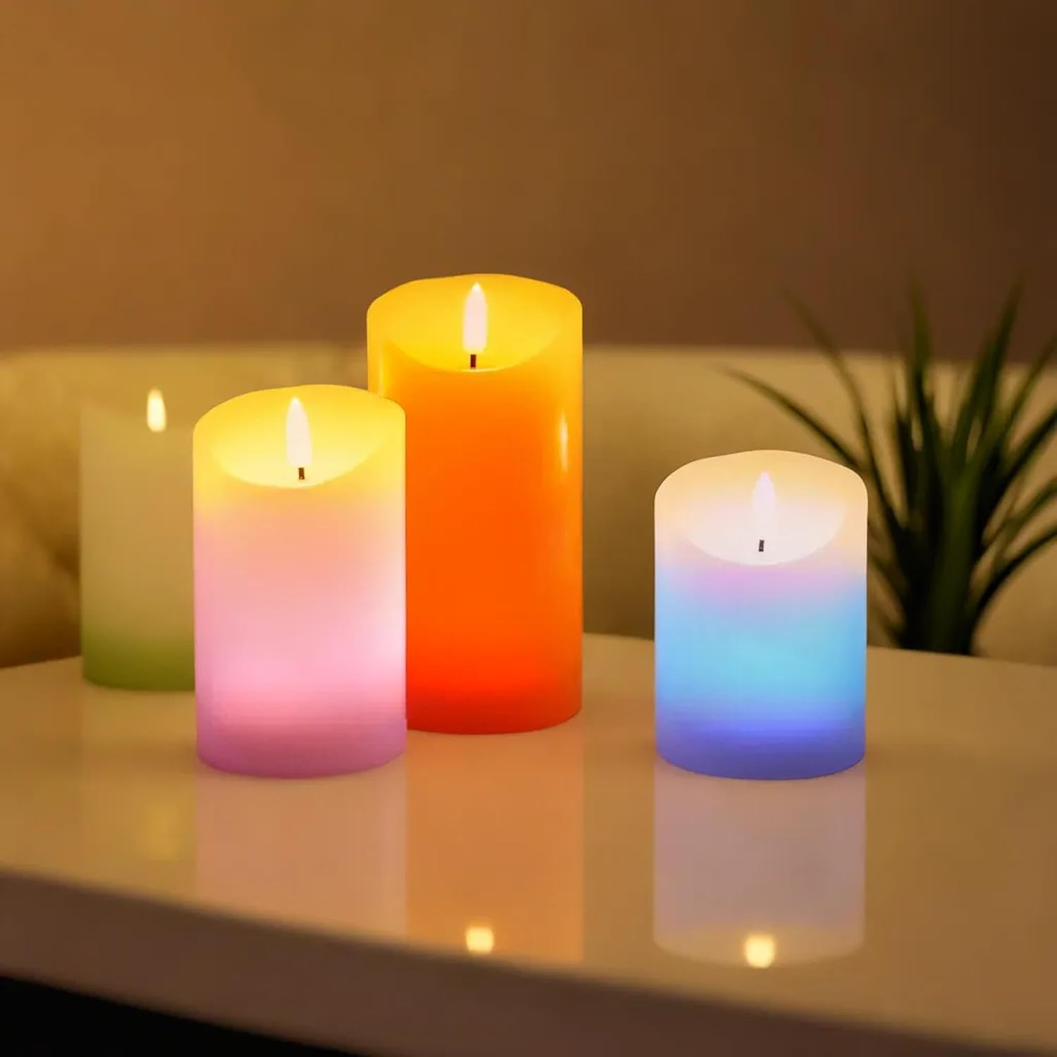 NICEME 3PCS LED Multi Colored Flameless Candles Battery Operated Flickering Flame Color Changing Candles with Remote Control Real Wax Electric Fake Candles, D3” x H4” 5" 6"