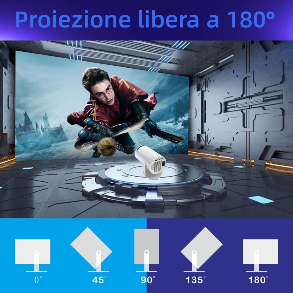 Oklumi - Pivot Projector Mini Proiettore 4K, WiFi 6 BT5, Portatile, 180° Rot, 130 pollici Schermo Home Theater, per l'uso all'aperto e in viaggio