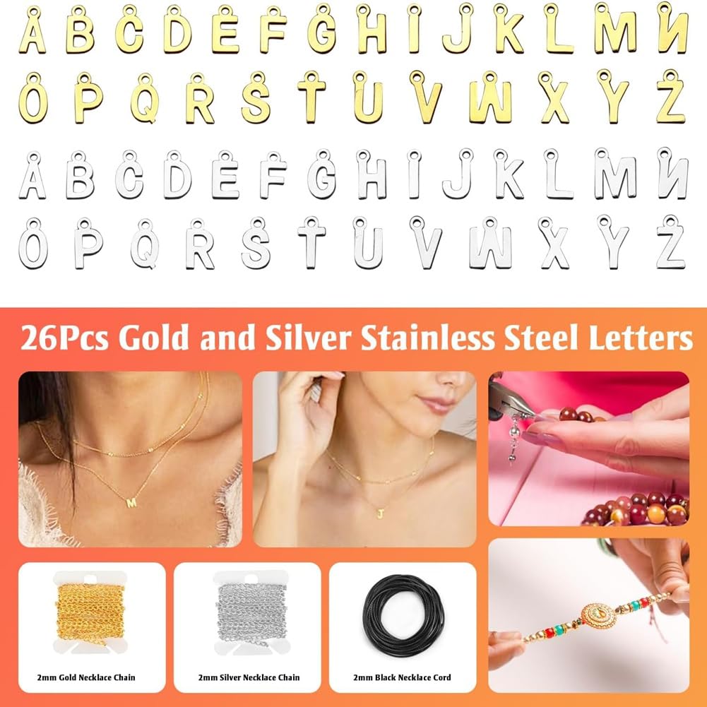 Correa Articoli per Creazione di Gioielli per Adulti, Kit di Accessori per Creazione di Gioielli con Strumenti per Creazione di Gioielli, Pinze per Gioielli, Ciondolo con Lettere