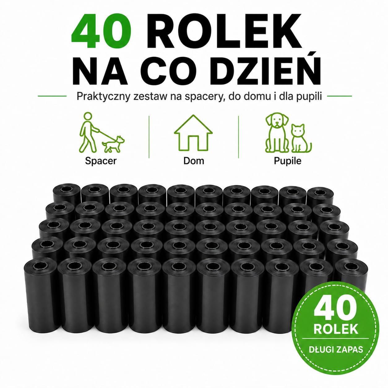 Woreczki na Psie Odchody, 600 Sztuk w 40 Rolkach, Worki na Kupy dla Psa 23 x 30 cm, Czarne, Wytrzymałe, do Dyspensera, na Spacery i Podróże