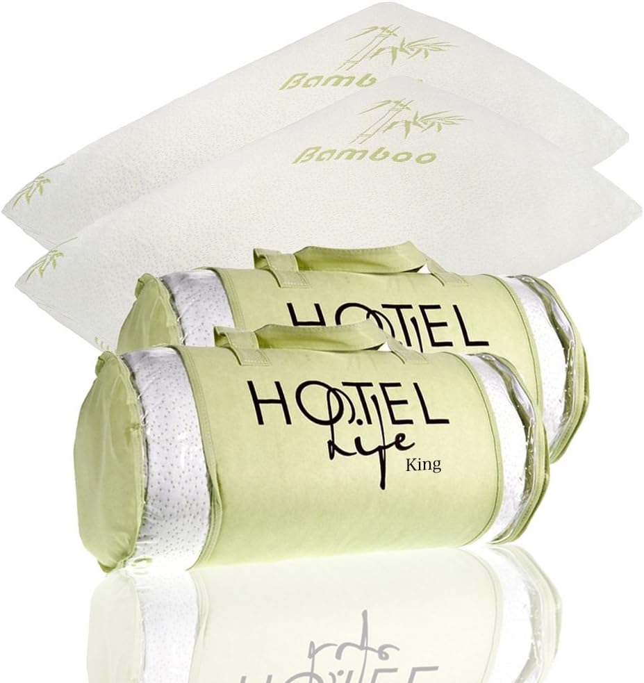Hotel Life Bamboo Covered Memory Foam Pillow-Set of 2- Queen/King (King)