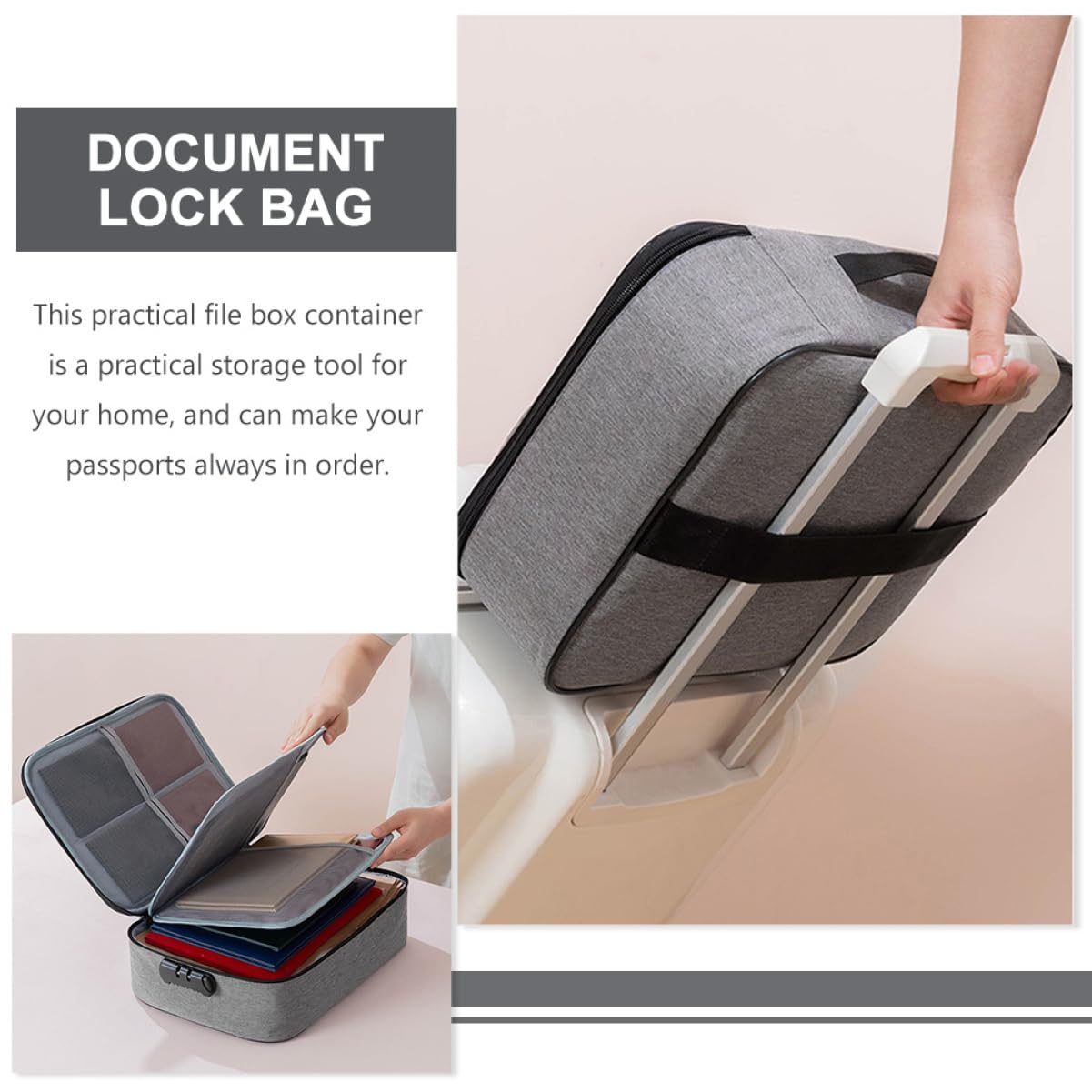 Mikikit Scatola Documenti con Serratura Combinata Organizer Portatile per Ufficio e Casa Contenitore Archiviazione Strati per Passaporti Certificati e Grigio