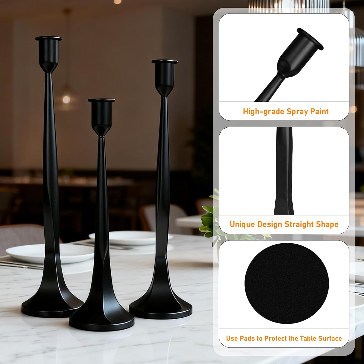 Candelabros de 30,5 cm, 35,5 cm y 39,5 cm, Juego de 3, Aptos para Velas de 2,2 cm, Ideales para Bodas, mesas de Comedor y decoración del hogar.