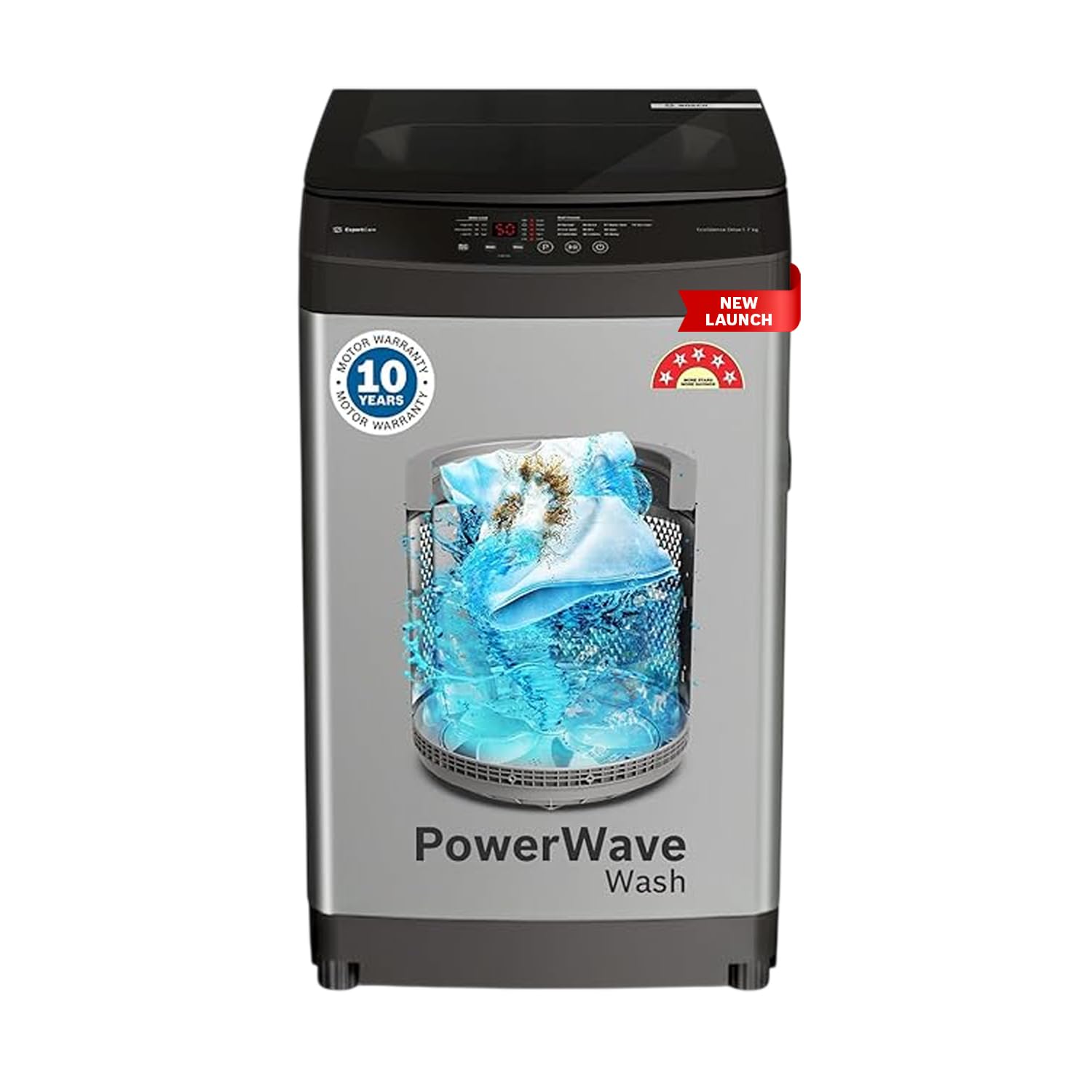 Bosch 7KG 5 Star Fully Automatic Power Wave Wash, Top Loading Washing Machine (Delay Option,10 Water Level Selector, Flex-Drain Outlet, 5 Fin Pulsator) WOE70AH0IN, Medium Grey