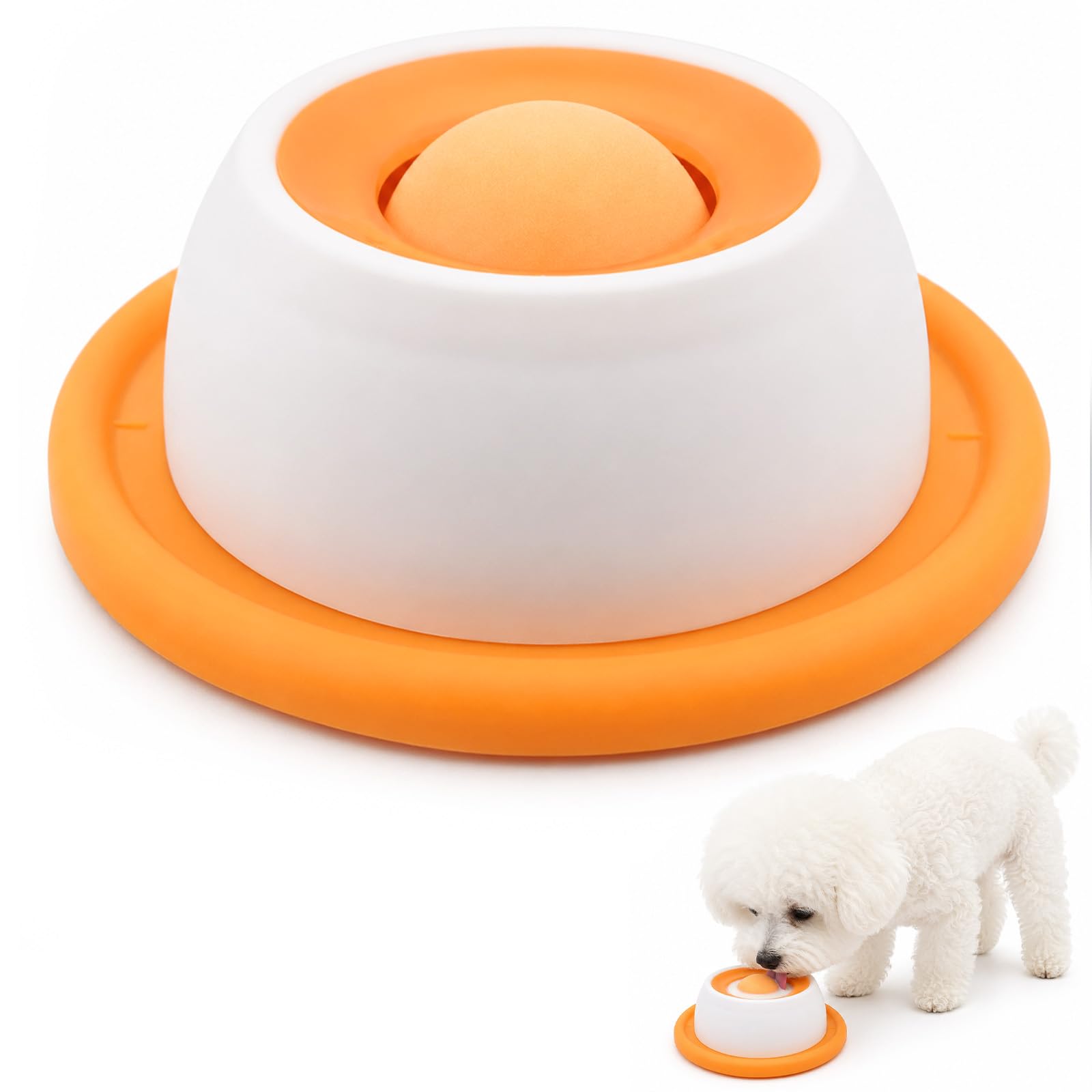 Dog Licking Bowl with Ball, Anti-Slip Slow Feeder Enrichment Toy, Orange