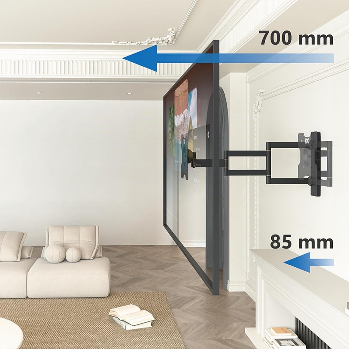 Soporte de Pared para TV DQ Rotate XL - extralargo Brazo Giratorio, Soporte, Barra giratoria flexibilidad para TV de tamaño Medio, Soporte para TV (Negro, 70 cm / 25 kg)