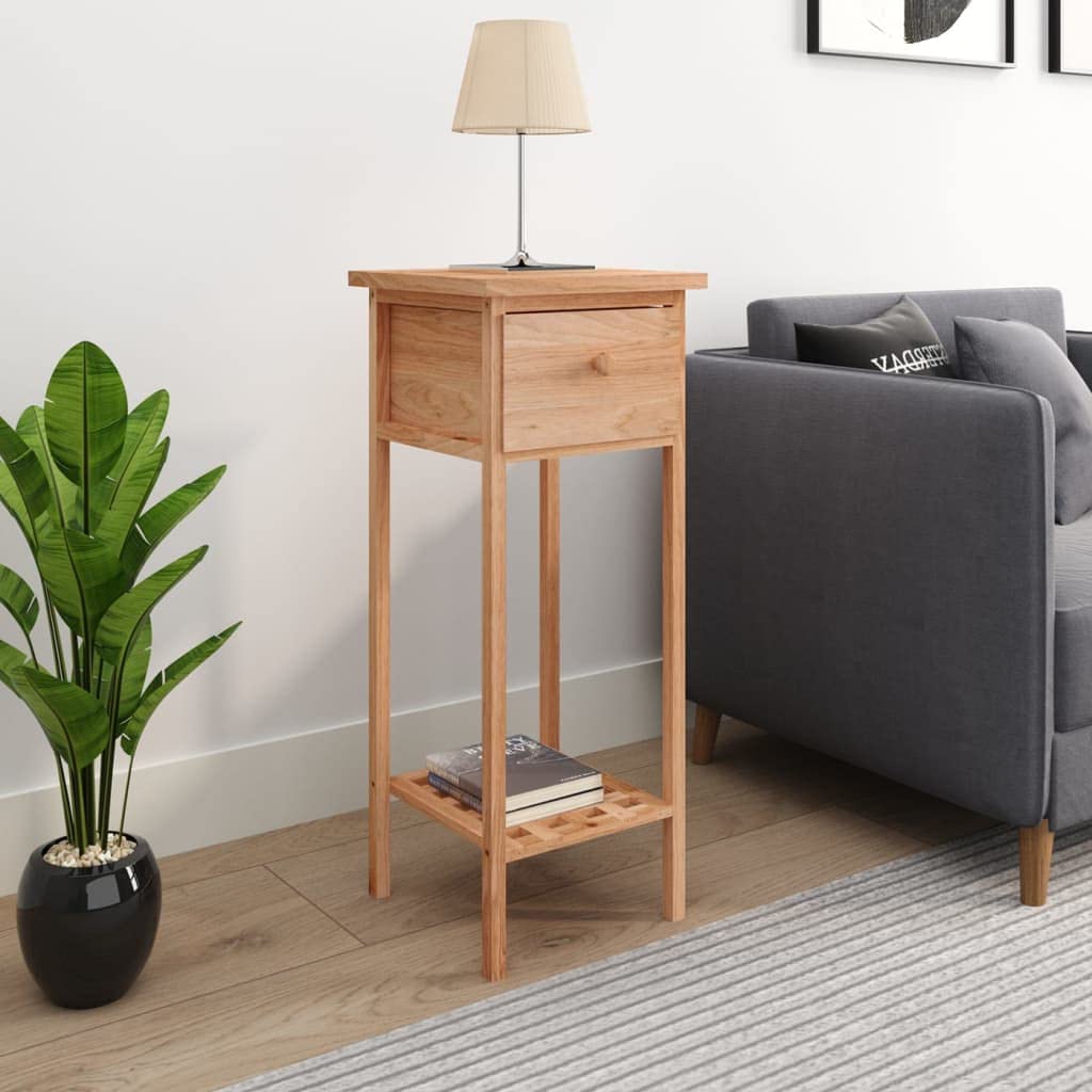 Table d’appoint avec tiroir en Bois de Noyer Massif Finition à l’Huile 25 x 25 x 60 cm, pour Salon Chambre Bureau, guéridon Rangement