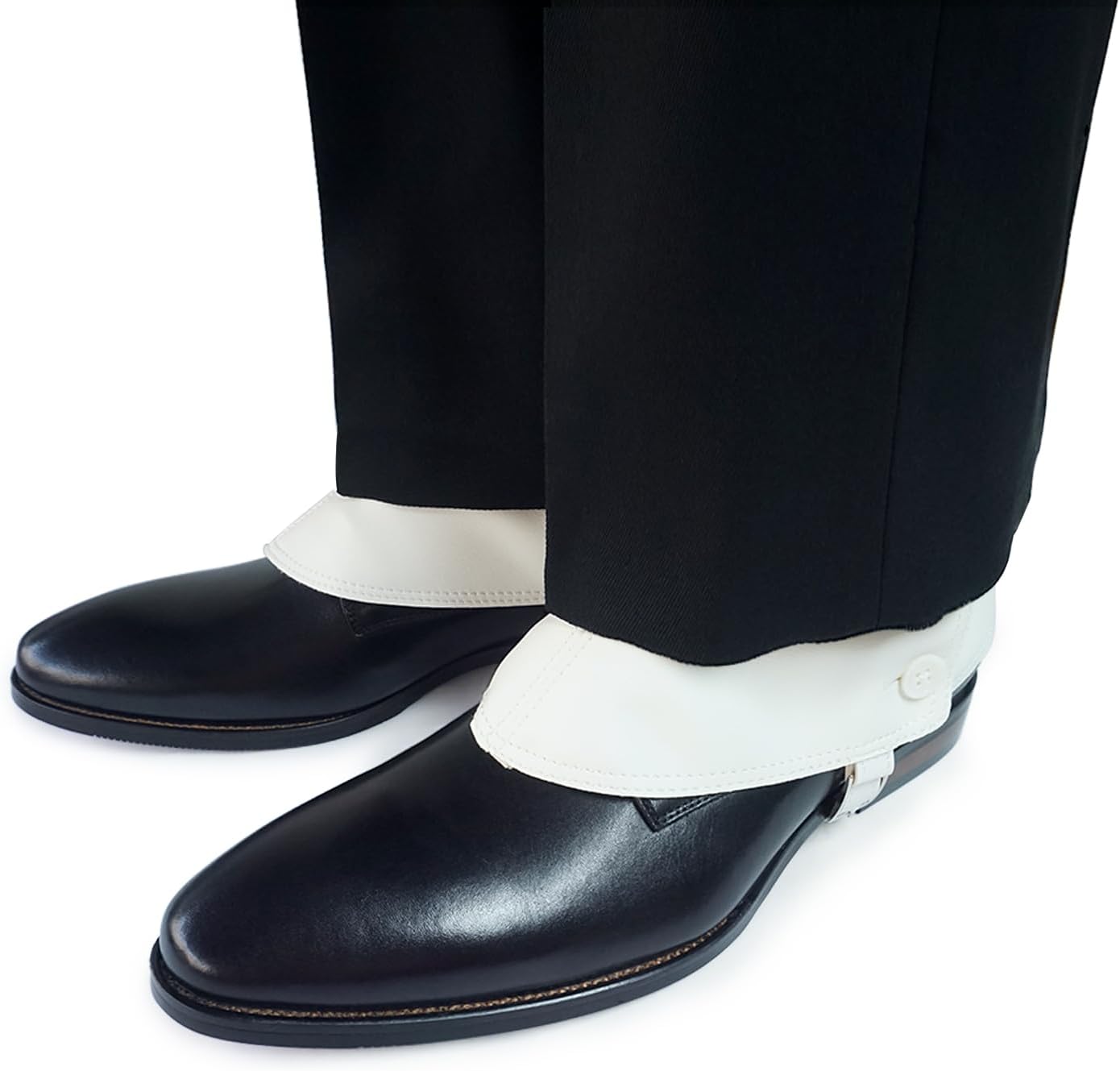 Men's 1920s Gangster Shoe Spats White Vinyl Button Style, Slim Fit for US 7-10 Narrow Shoes, Vintage Halloween Costume Accessory