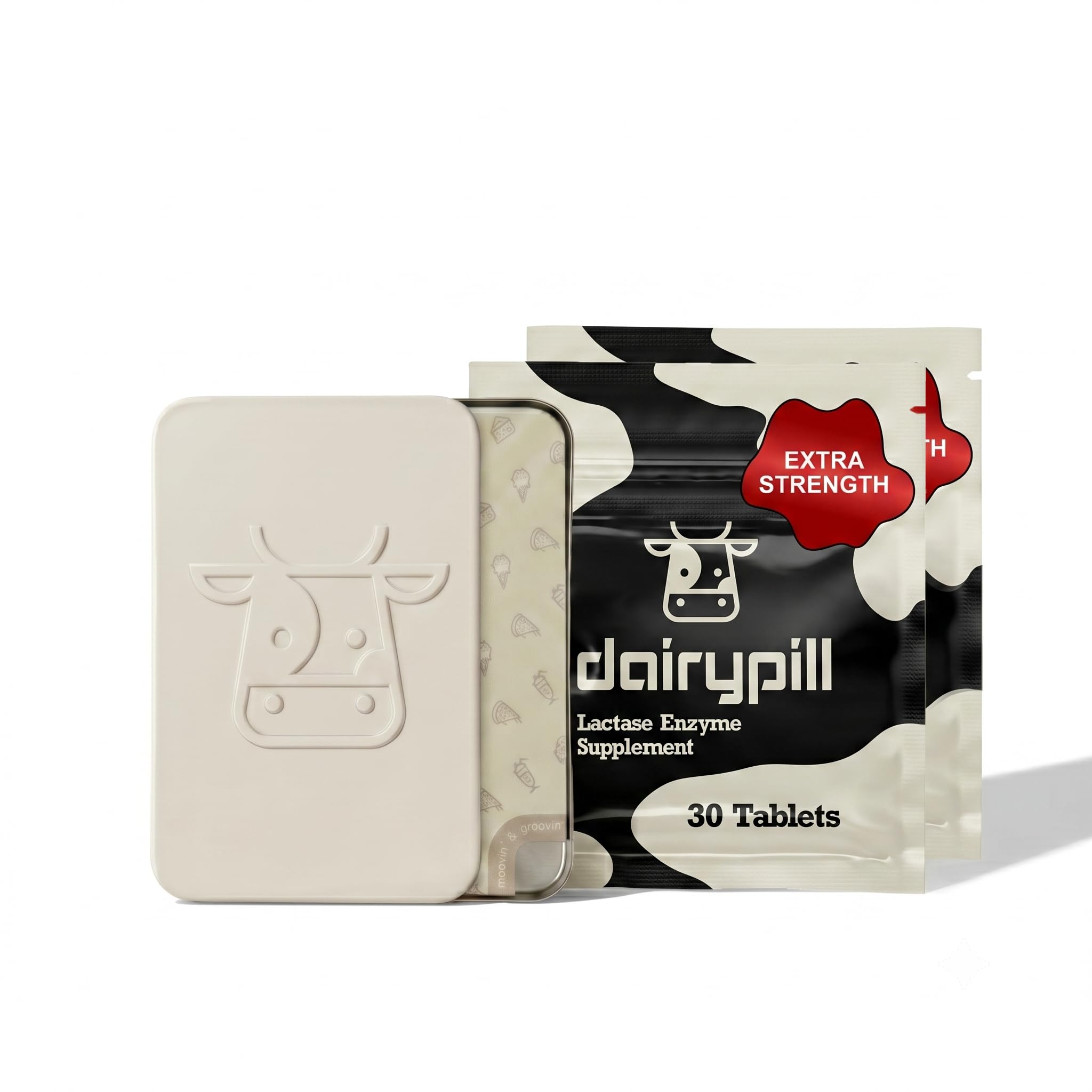 DairyPill Lactase Enzyme Pills with Travel Tin, Lactose Relief, 60 Ct (Cream, 60 Ct)