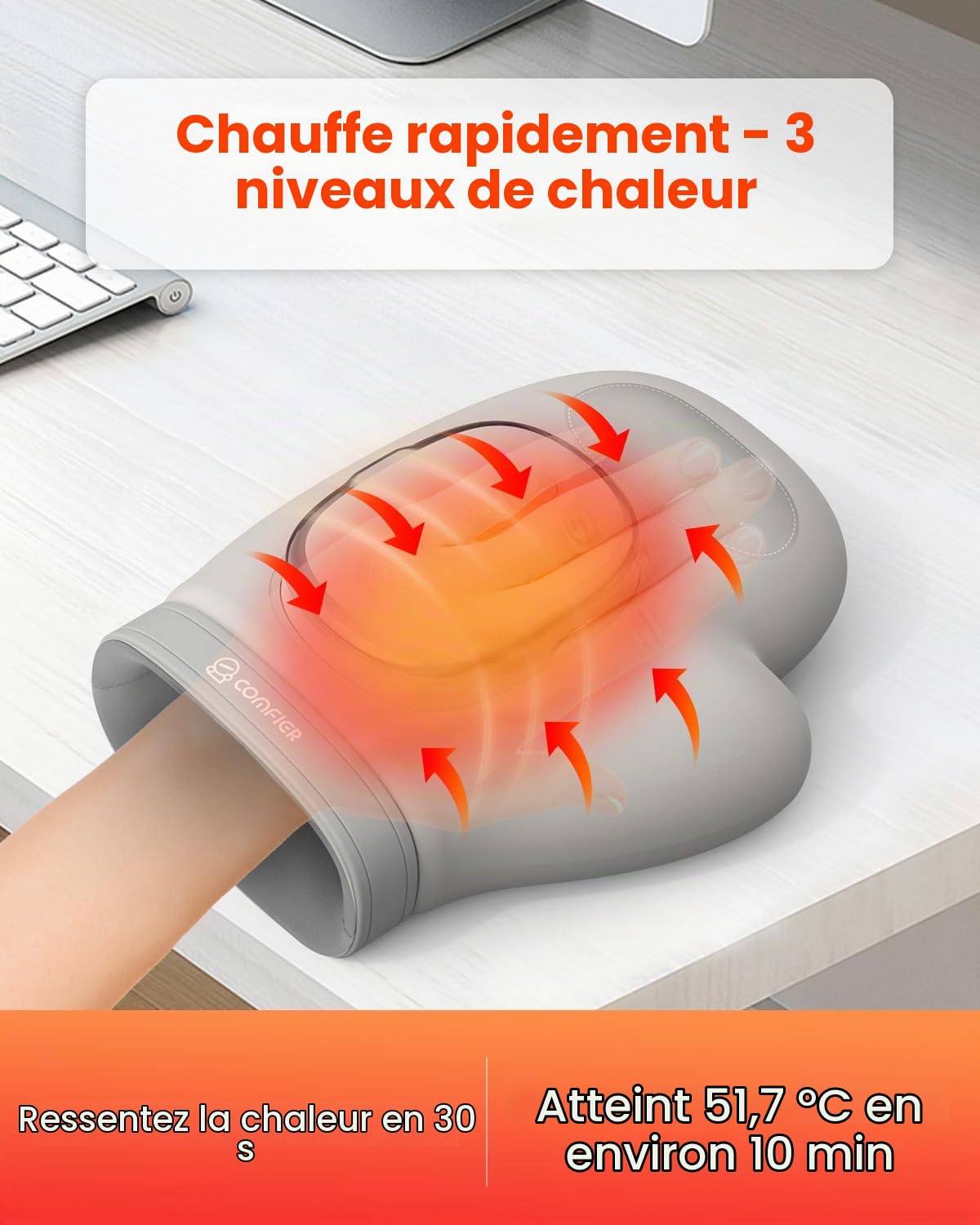 COMFIER Masseur de mains sans fil avec chaleur et compression, appareil de massage des mains électrique, 5 niveaux d’intensité, 3 modes de massage, pour doigts, paumes et poignets, cadeau pour femmes