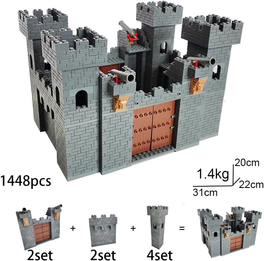 1448pcs DIY Stronghold Medieval Castle for Military Battle Building Block Knights Warrior Middle Age Fortress Brick Set