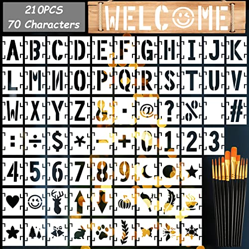 210 PCS Letter Stencils, Gibolin 1 Inch Small Alphabet Numbers Stencils for Painting on Wood, Reusable Plastic Sign Design Templates with Gouache Brushes, DIY Art Drawing on Wall for Decor 210 PCS Letter Stencils, Gibolin 1 Inch Small Alphabet Numbers Stencils for Painting on Wood, Reusable Plastic Sign Design Templates with Gouache Brushes, DIY Art Drawing on Wall for Decor
