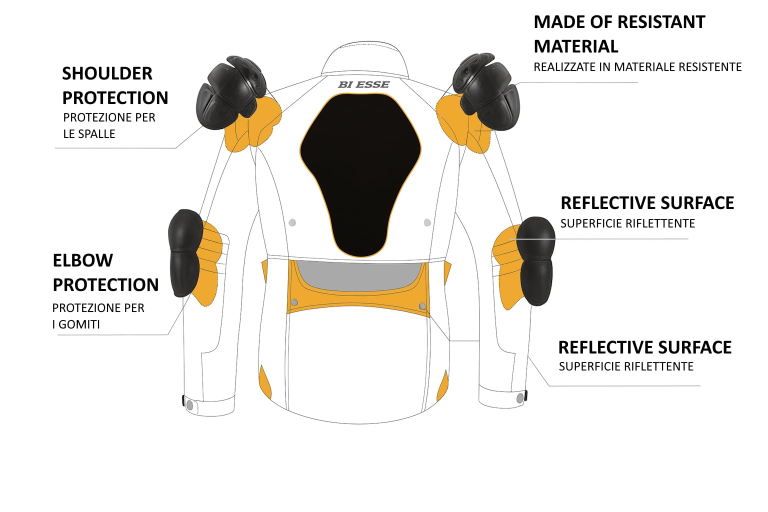 BI ESSE - Giacca moto uomo in cordura, giubbotto in Tessuto impermeabile, antipioggia, Fodera termica rimovibile, con Protezioni