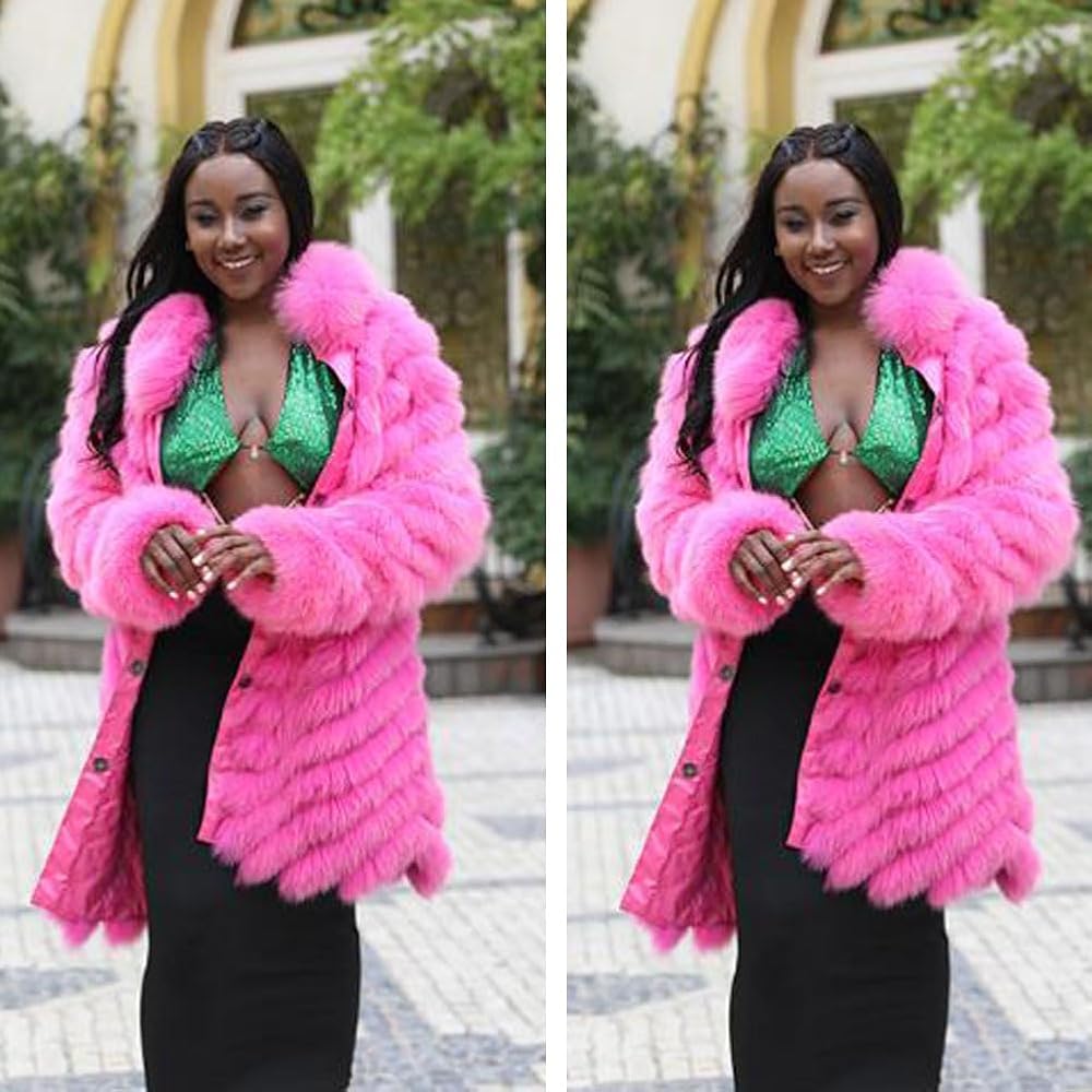 Denny&Dora Real Fur Coat Women Long Reversible Windproof Warm