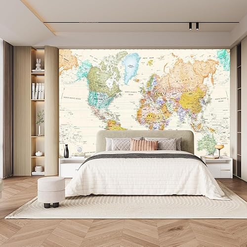 Miniatura 3 de Papel tapiz 3D de mapa del mundo, papel tapiz de pared grande de estilo retro, para sala de estar, dormitorio, sala de juegos, decoración de pared