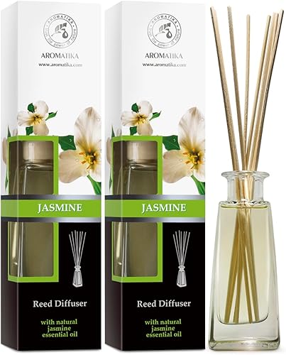 Difusor de varillas de jazmín con aceite esencial de jazmín natural, juego de 2 x 3.4 onzas líquidas (3.4 fl oz), fragancia fresca y duradera,