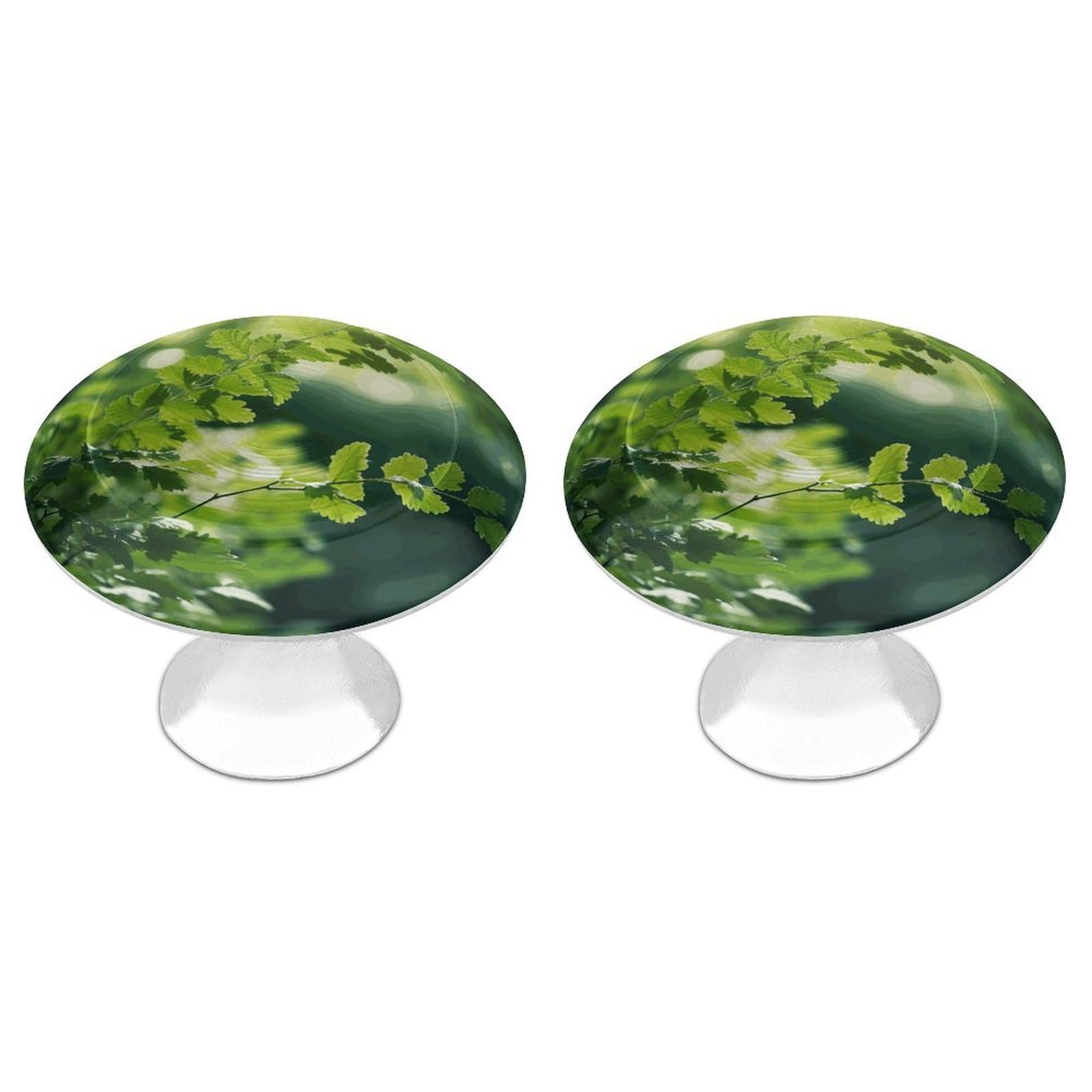 FekiLoot Green Tree Background Cabinet Knobs 2 Pack Stainless Steel Round Dresser Drawer Knobs Kitchen Drawer Hardware Dresser Knob Closet Door Pulls Cabinet Handles for Cupboard Drawer Pulls