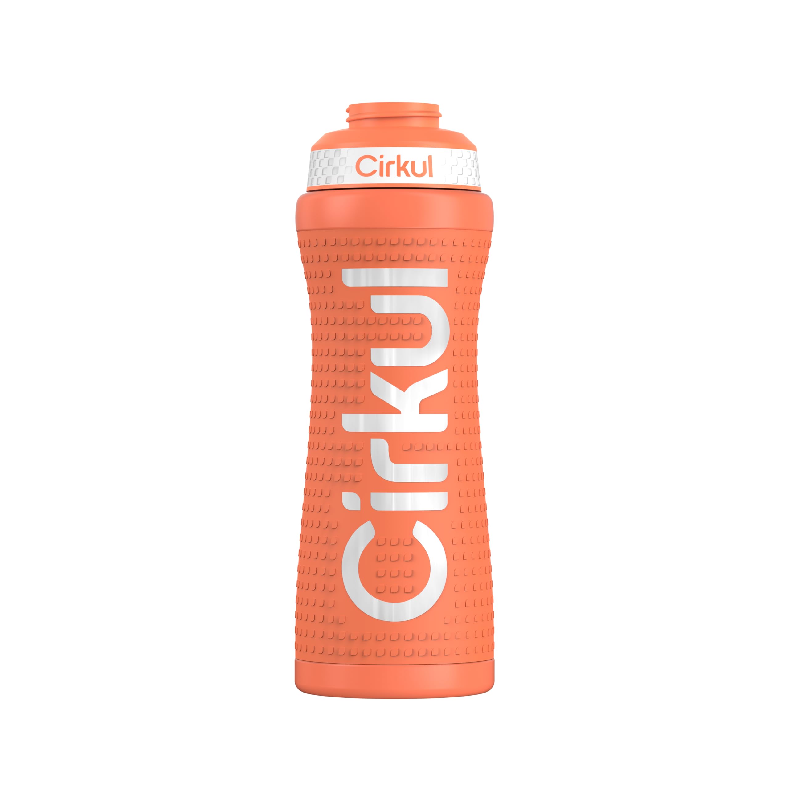 Cirkul 22oz. Orange Grip Stainless Steel Water Bottle & Sport Lid, Durable, Insulated, Protective Grip, Leakproof & Heavy Duty
