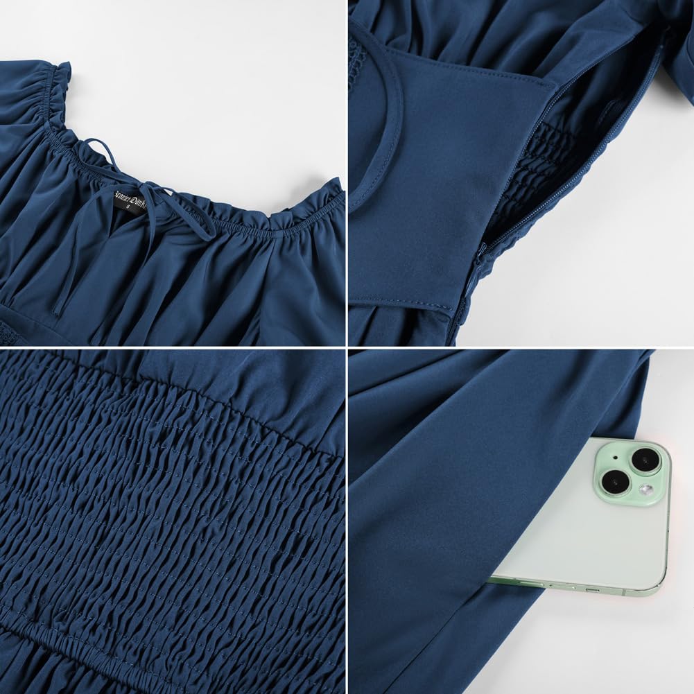 SCARLET DARKNESS Damen Renaissance Kleider Schulterfrei Kurzarm Corsagenkleid mit Gürtel Gesmokt Kleid