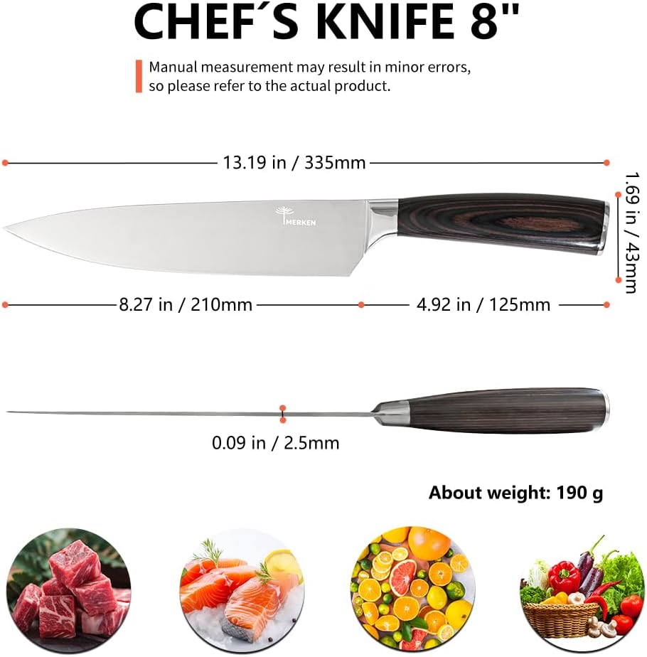 Chef's Knife 8" – Japanese Style Kitchen Knife | Ultra Sharp High Carbon Stainless Steel Blade, Pakkawood Handle | Professional Culinary Knife for Home & Restaurant Gift Box