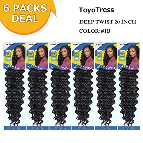 Deep Twist Crochet Hair 20“-6packs/lot Synthetic Hair Braids Deep Wave Hair Extensions #1B