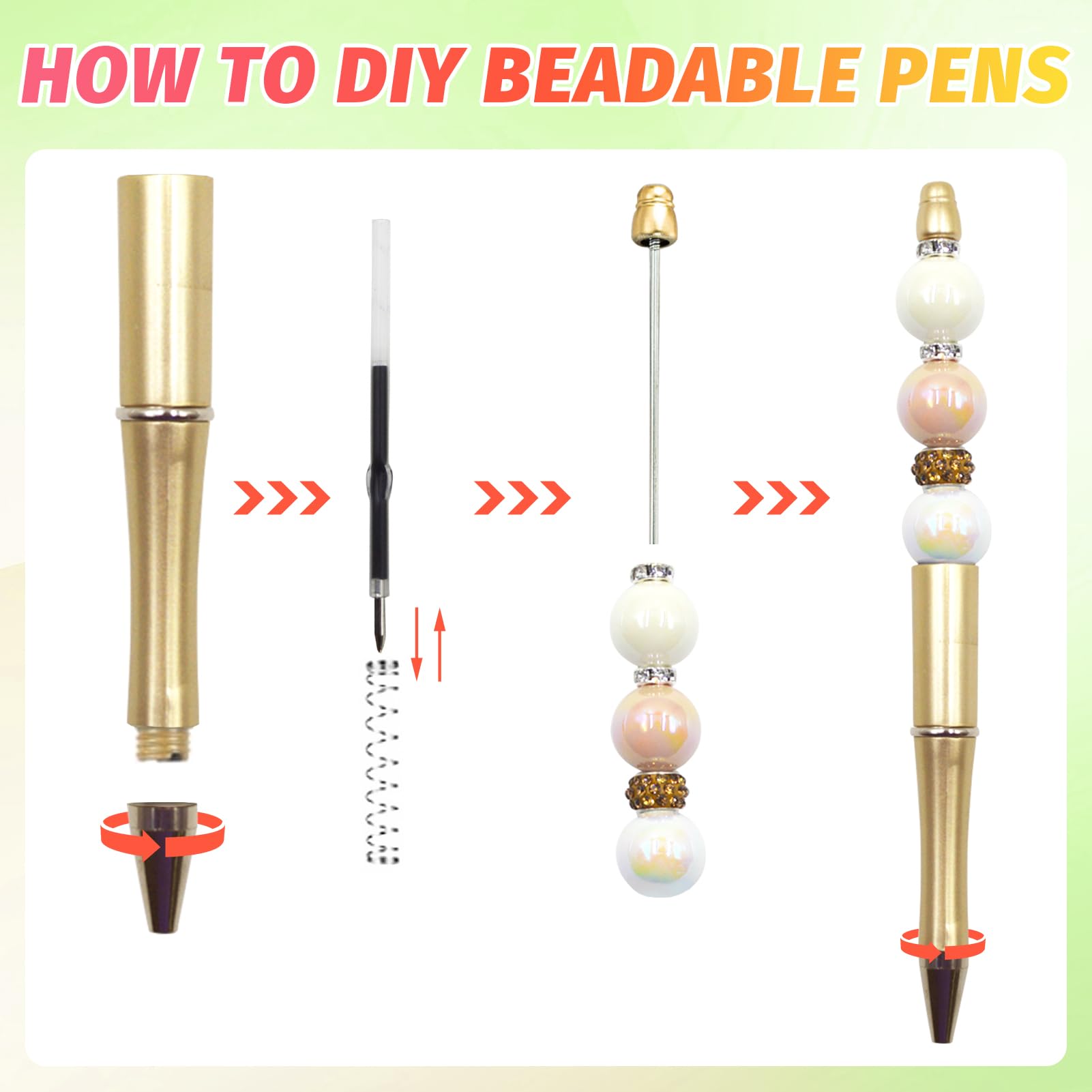 600 Pieces Beadable Pens - 200 Plastic Beadable Pens Bulk Refills Pen Bags Included - Beaded Pens Kit — view 4