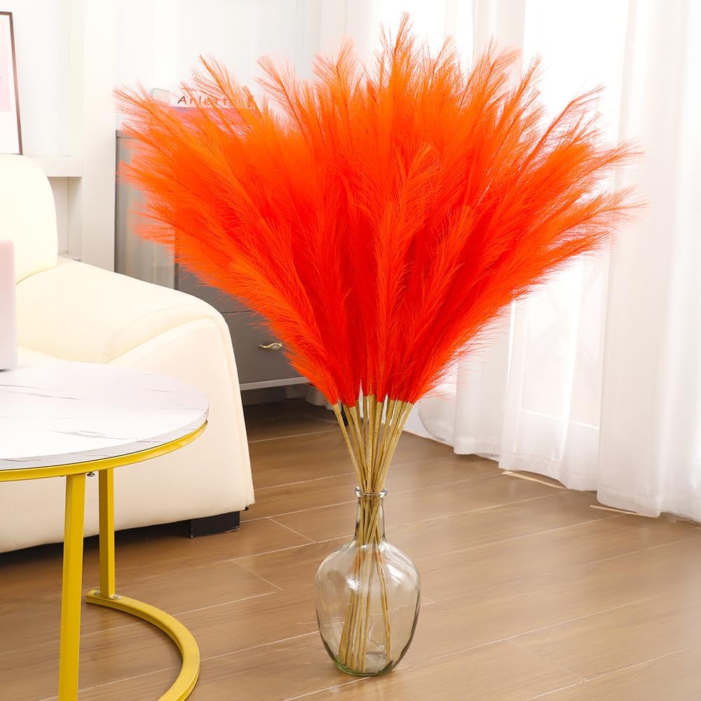 43" Faux Pampas Grass Decor - Orange & Lake Blue - Artificial Pampas Grass - 10 Count - 38" H x 38" W x 38" D - Fluffy Gradient Feather & Color Combination